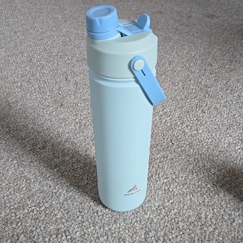 Powder Blue Thermos with Flip-Top Lid and Handle